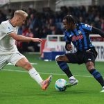 Lookman controls the ball under pressure from Gustav Isaksen. (Photo | Getty Images)